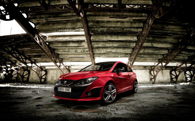 Red car parking lot wood free wallpaper - medium preview image