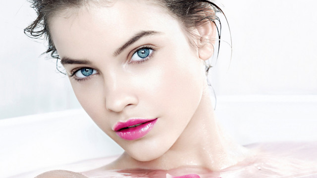 Woman blue eyes pink lipstick free wallpaper - medium preview image
