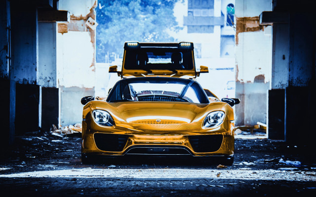 Yellow sports car garage broken free wallpaper - medium preview image