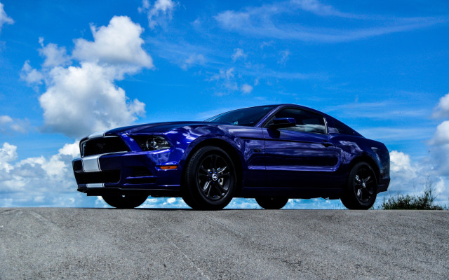 Blue mustang road clouds horizon free wallpaper - medium preview image