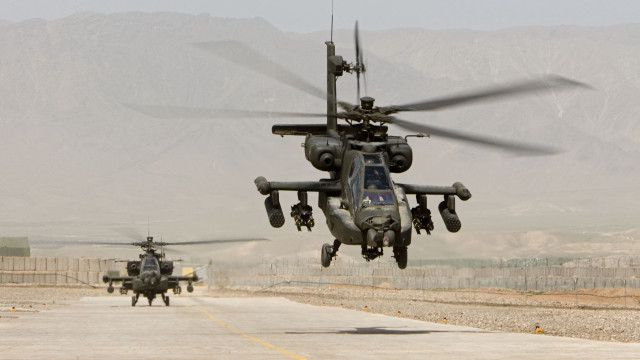 Military helicopters runway mountains person free wallpaper - medium preview image