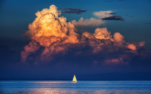 Sailboat ocean sunset cloudy sky #4 free wallpaper - medium preview image
