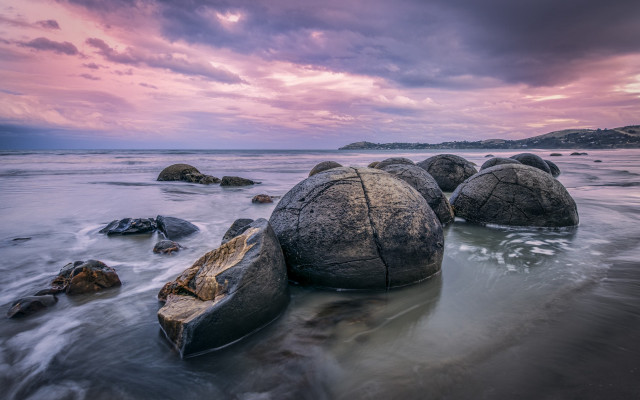 Rocks beach cloudy sky pink free wallpaper - medium preview image