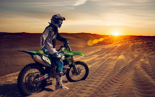 Desert sunset dirtbike matte cinematic free wallpaper - medium preview image