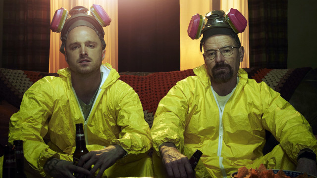 Two men yellow raincoats beer free wallpaper - medium preview image