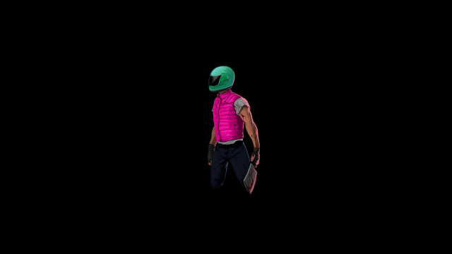 Skateboarder pinkvest greenhair helmet denim free wallpaper - medium preview image