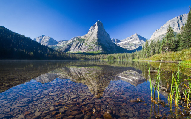 Mountain reflection lake forest sky free wallpaper - medium preview image