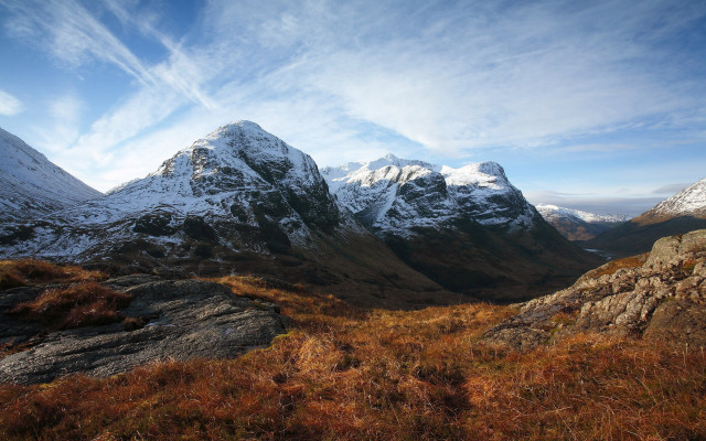 Snowy mountains grass blue sky free wallpaper - medium preview image