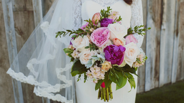 Bride bouquet woodenfence colorful neoromantic free wallpaper - medium preview image