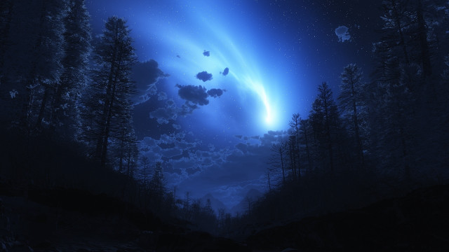 Night sky aurora forest moon free wallpaper - medium preview image