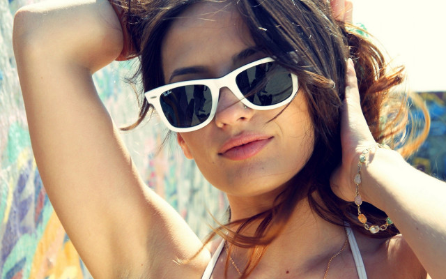 Woman sunglasses white top graffiti free wallpaper - medium preview image