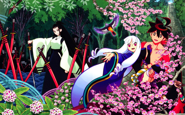 Woman man forest flowers birds free wallpaper - medium preview image