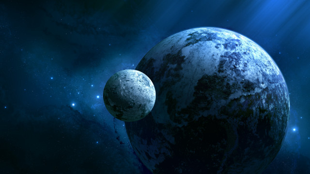 Blue planet two moons starry free wallpaper - medium preview image