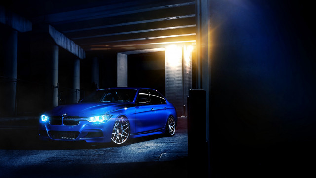 Blue car parking garage headlight free wallpaper - medium preview image