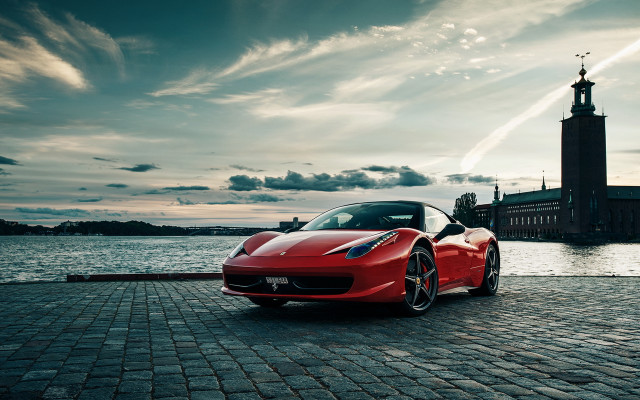 Red sports car brick road #3 free wallpaper - medium preview image