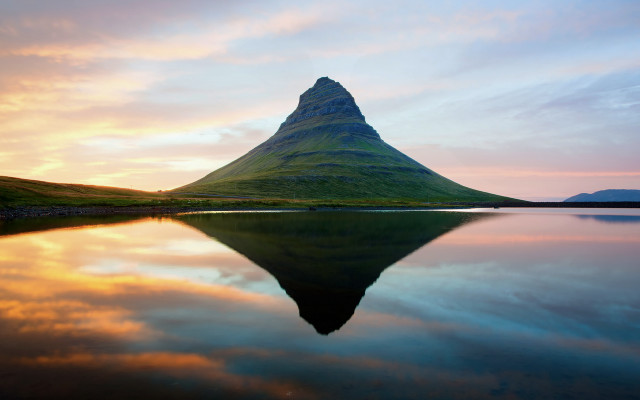 Mountain reflection sunset beach horizon free wallpaper - medium preview image