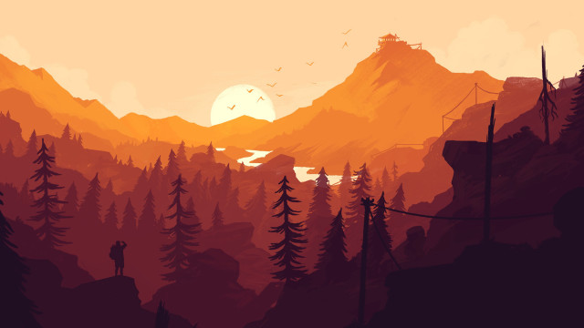 Cliff mountain sunset birds forest free wallpaper - medium preview image