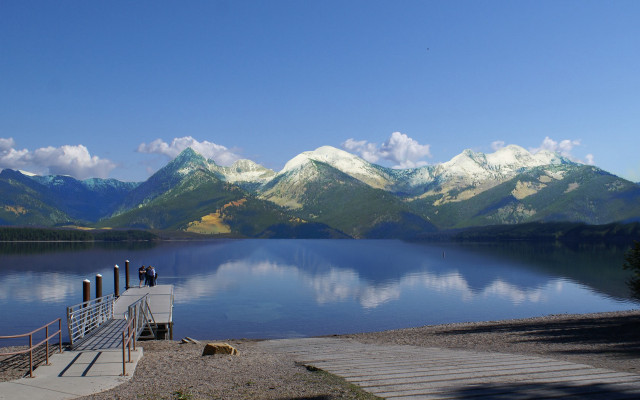 Lake mountains dock sky city free wallpaper - medium preview image