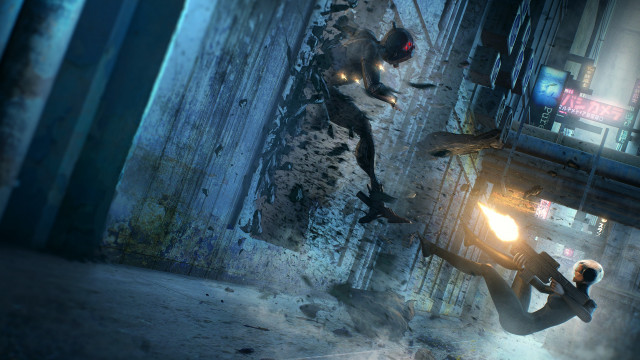 Man flashlight dark alley cityscape free wallpaper - medium preview image