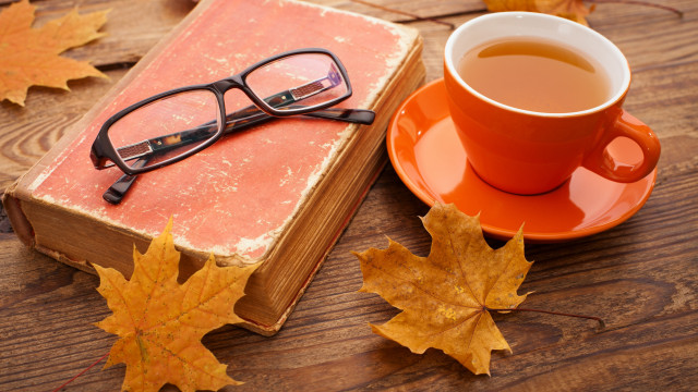 Book glasses coffee autumn leaves free wallpaper - medium preview image