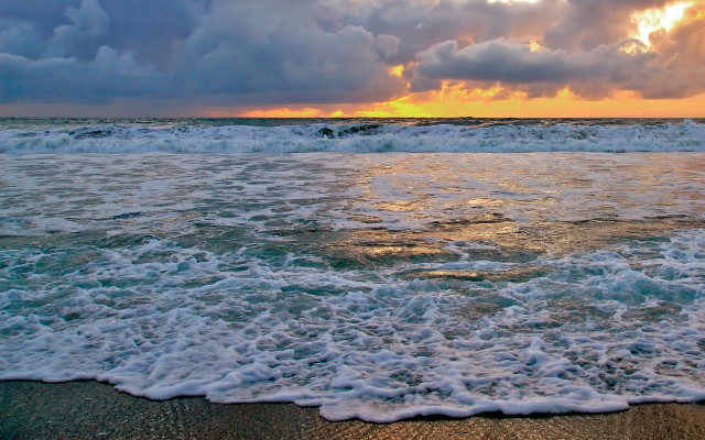 Beach waves sunset clouds ocean #2 free wallpaper - medium preview image