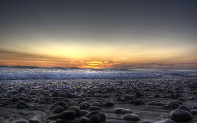 Beach rocks sunset wave mountain free wallpaper - medium preview image