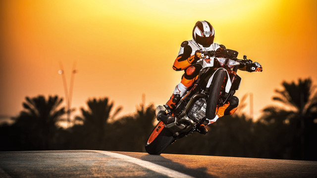 Motorcycle rider palm trees sunset free wallpaper - medium preview image