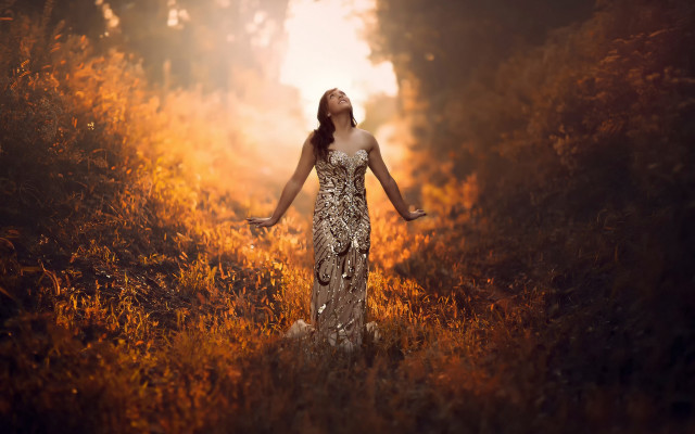 Woman field autumn fire dusk free wallpaper - medium preview image