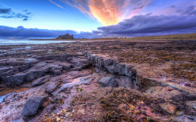Rocky beach island cloudy sunset free wallpaper - medium preview image