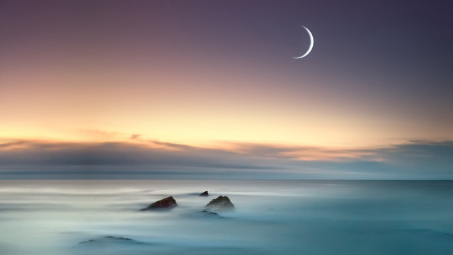 Crescent ocean sunset moon rocks free wallpaper - medium preview image