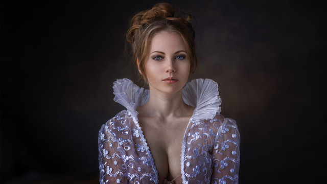 Woman brown dress floral portrait free wallpaper - medium preview image