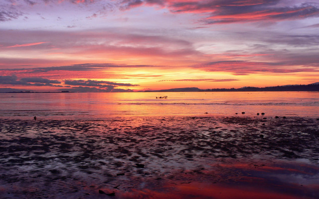 Sunset boat clouds beach city free wallpaper - medium preview image