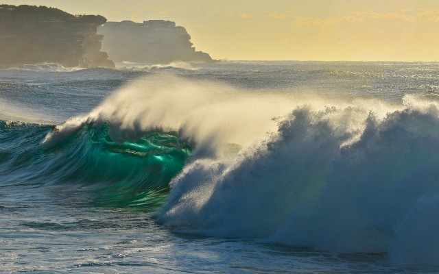 Crashing wave sunset ocean cliffs free wallpaper - medium preview image