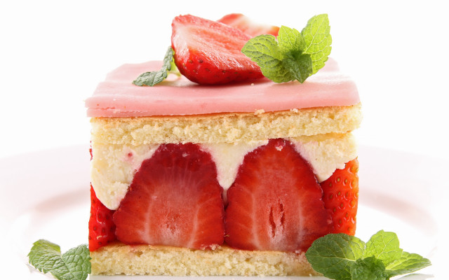 Pastel cake strawberries mint leaf free wallpaper - medium preview image