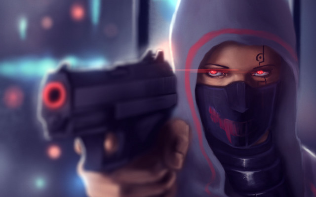 Hood gun red eye cyberpunk free wallpaper - medium preview image