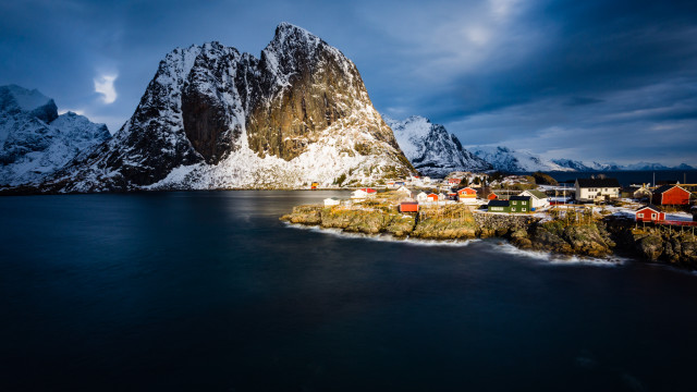 Village island lake mountains clouds free wallpaper - medium preview image