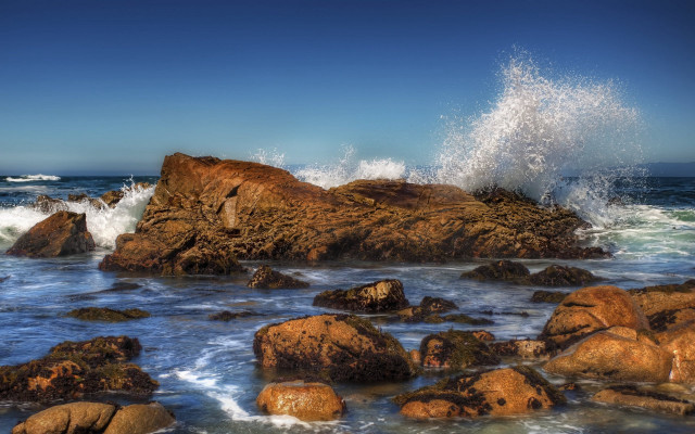 Rock wave blue sky ocean free wallpaper - medium preview image