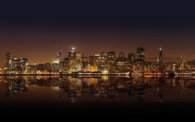 City skyline night reflection boat #2 free wallpaper - medium preview image
