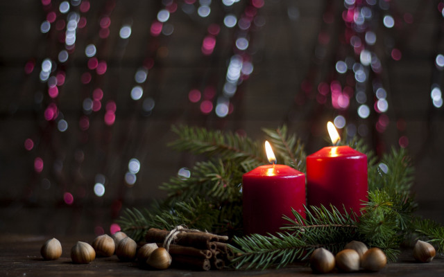 Candles christmas decorations bokeh lights free wallpaper - medium preview image