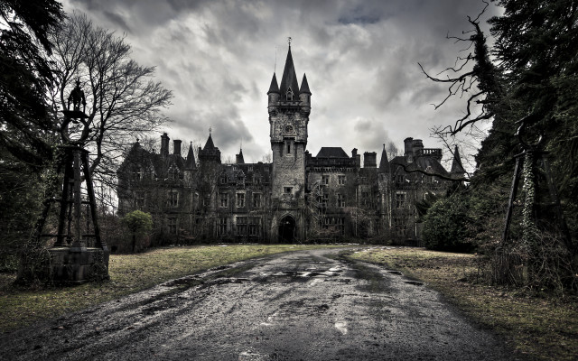 Large castle tower clock forest free wallpaper - medium preview image