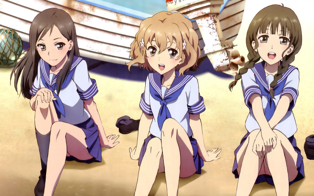 Three girls beach boat rayonism free wallpaper - medium preview image