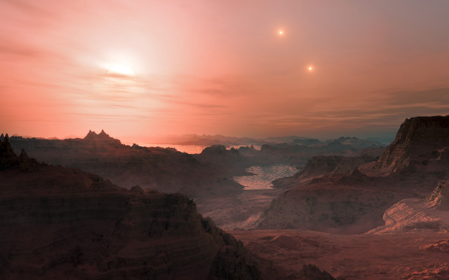 Mountains water sunset planets space free wallpaper - medium preview image