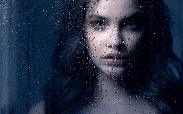 Rain drops woman window looking free wallpaper - medium preview image