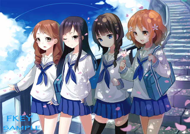 Three girls school uniforms staircase free wallpaper - medium preview image