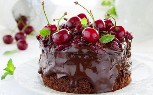Chocolate cake cherries rococo dessert free wallpaper - medium preview image