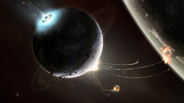 Space station flying past planet free wallpaper - medium preview image