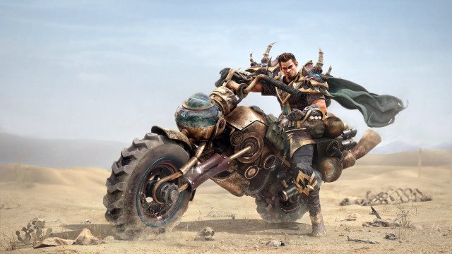 Desert motorcycle hero cape fantasy free wallpaper - medium preview image
