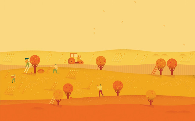 Farm scene tractor people trees free wallpaper - medium preview image