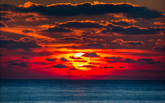Sunset clouds boat water red free wallpaper - medium preview image