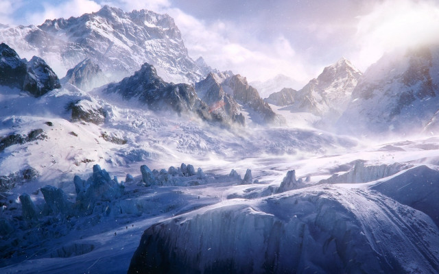 Snowy mountain range city lake free wallpaper - medium preview image